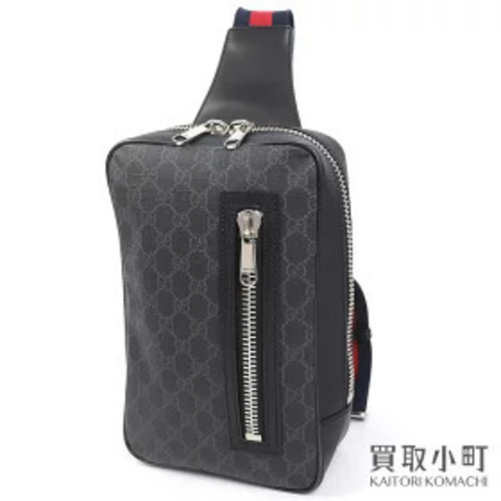 Gucci Soft GG Supreme Sling Backpack Gray Black Crossbody Belt Bag Shoulder